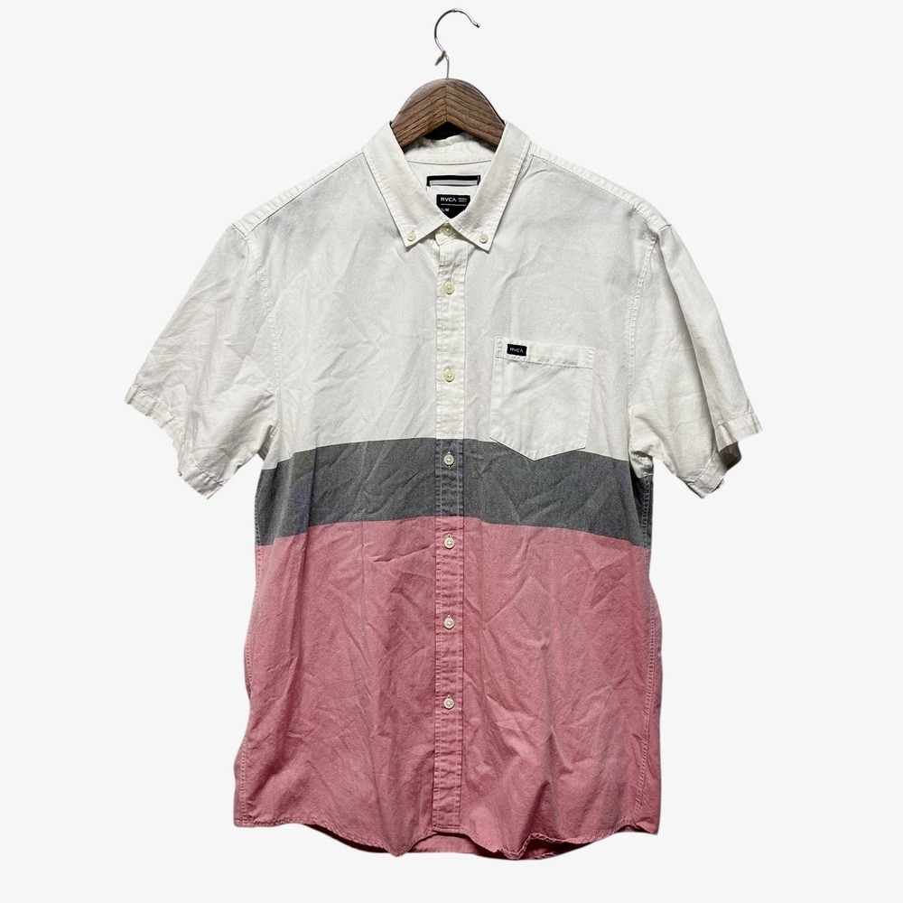 RVCA That'll Do Oxford Shirt Mens L Slim Fit Colorblock Short Sleeve Button Down
